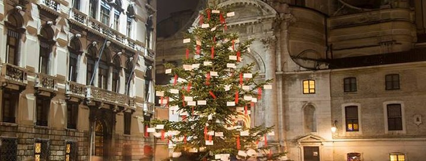 Albero di Natale con i desideri dei migranti